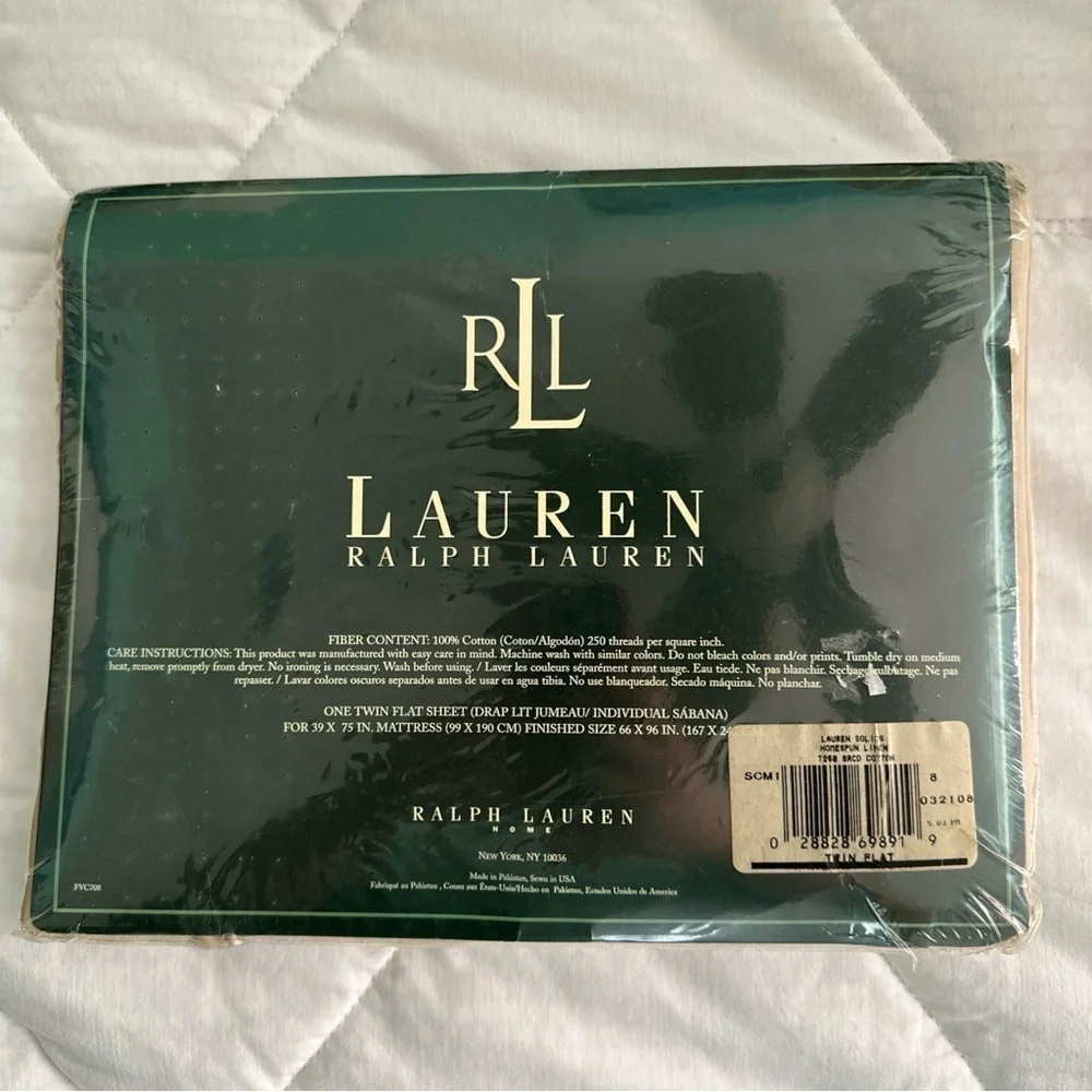 Lauren Ralph Lauren Solid Twin Flat Sheet Biege 250 Thread 100% Cotton NEW 66x96